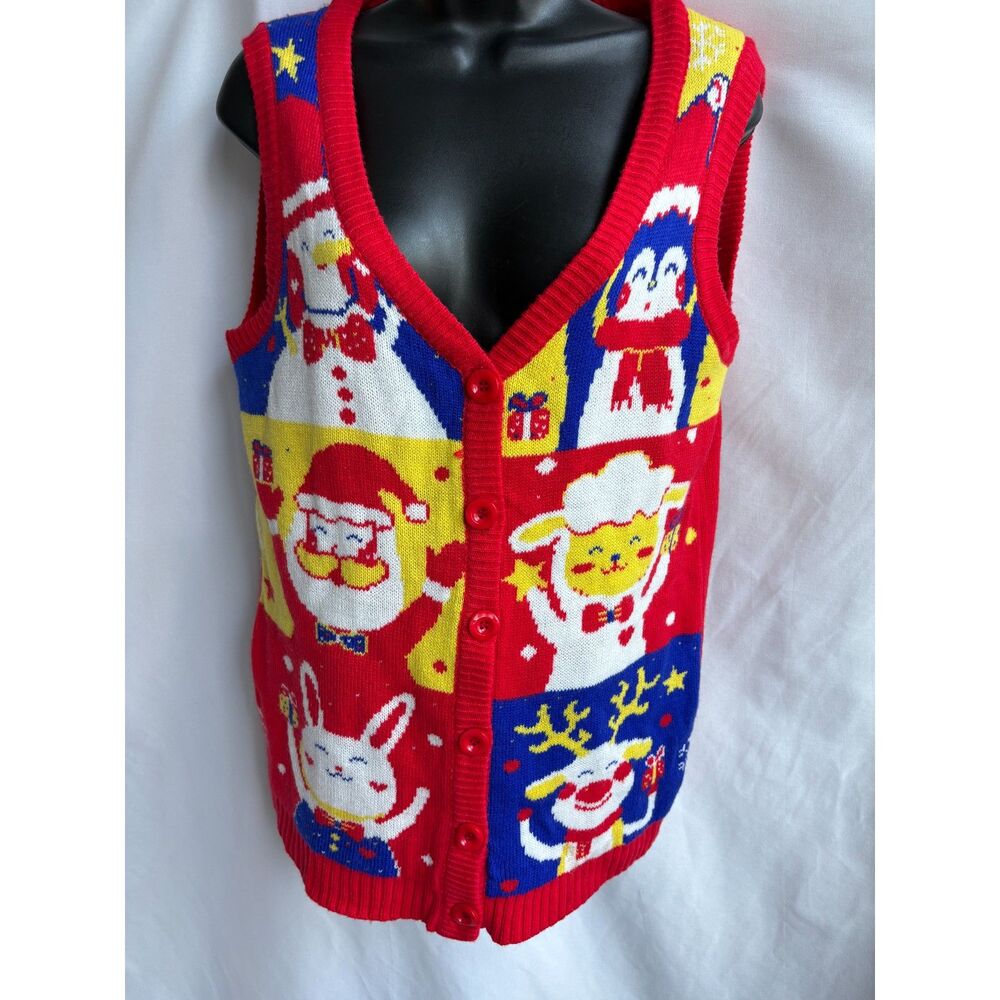 Ugly Xmas Sweater Vest Knit Red Christmas Santa, Snowman, Penguin, Lamb Size S